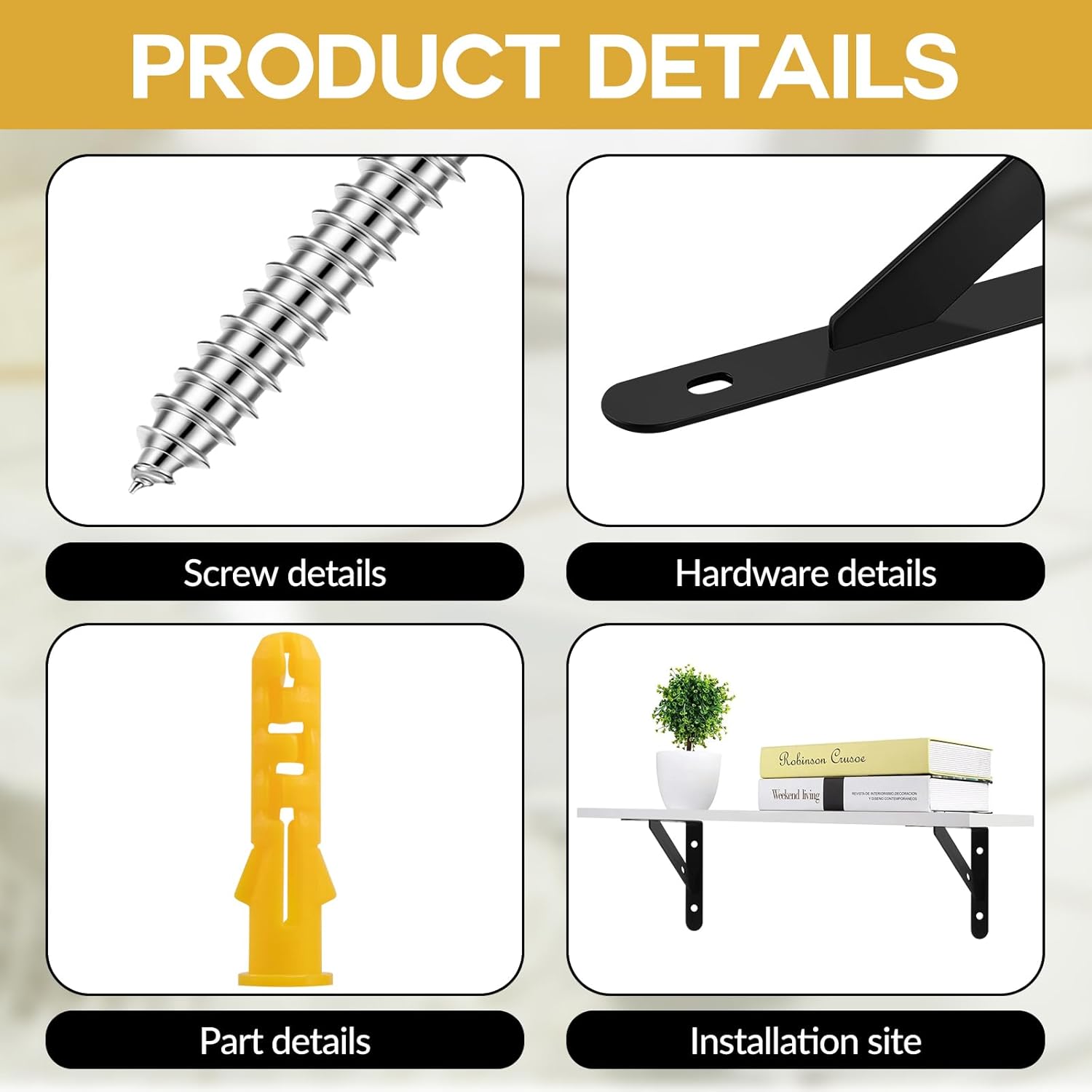 20 Pack Heavy Duty Shelf Brackets Black 4 X 6 Inch 90 Degree Floating Shelves Metal Wall Mount L Shaped Shelves Support Angle Brackets Tripod Triangle Shelf Brackets for Floating Wood Shelves