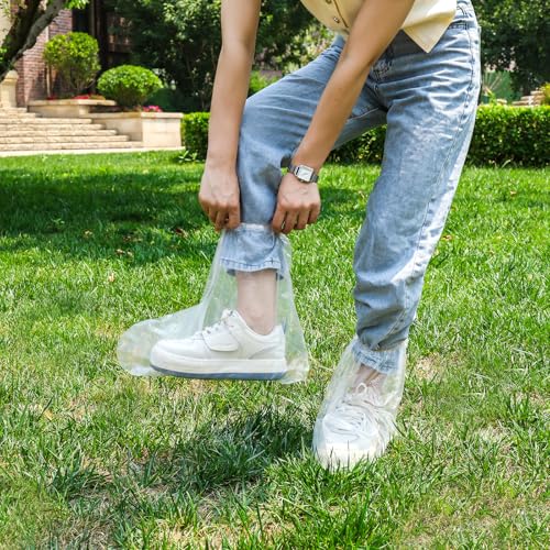 10 Paare Wasserdichte Regenschuh Abdeckungen mit Gummizug, Einweg Stiefelüberzieher für Männer und Frauen, Transparenter Überziehschuhe Wasserdichte Rutschfeste für Outdoor Camping