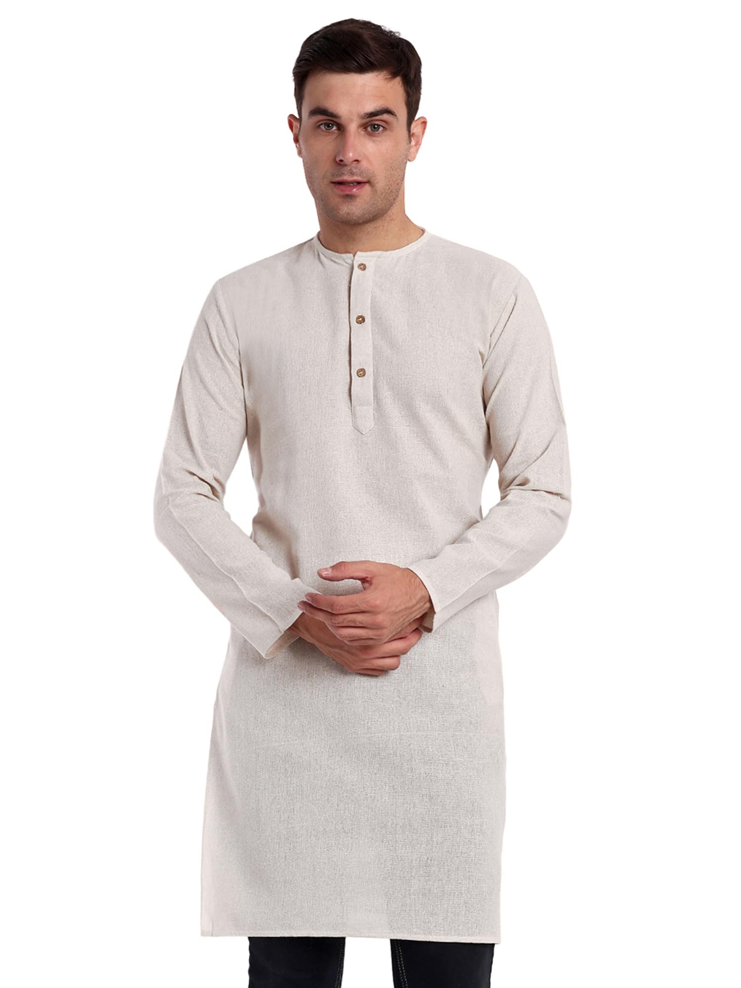 SKAVIJMen's Shirt Cotton Indian Traditional Kurta Long Sleeve Casual Tunic Outfit