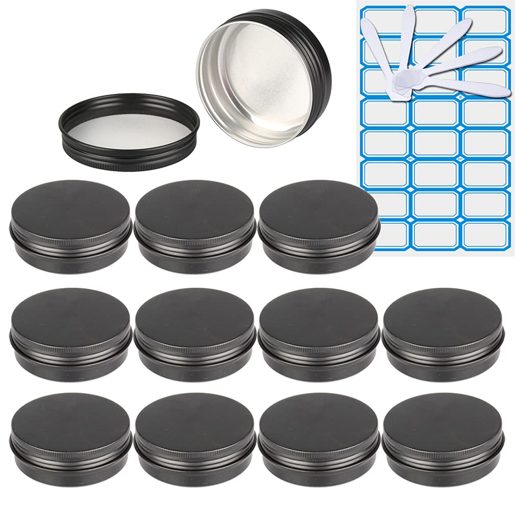 10 Piezas Tarros de Aluminio con tapa Rosca 15ml, Negro Mate Tarros de Aluminio Vacíos Redondo para Contenedor De Cosméticos Cremas Caja de almacenaje con 5 Espátula y 1 Etiqueta — view 19
