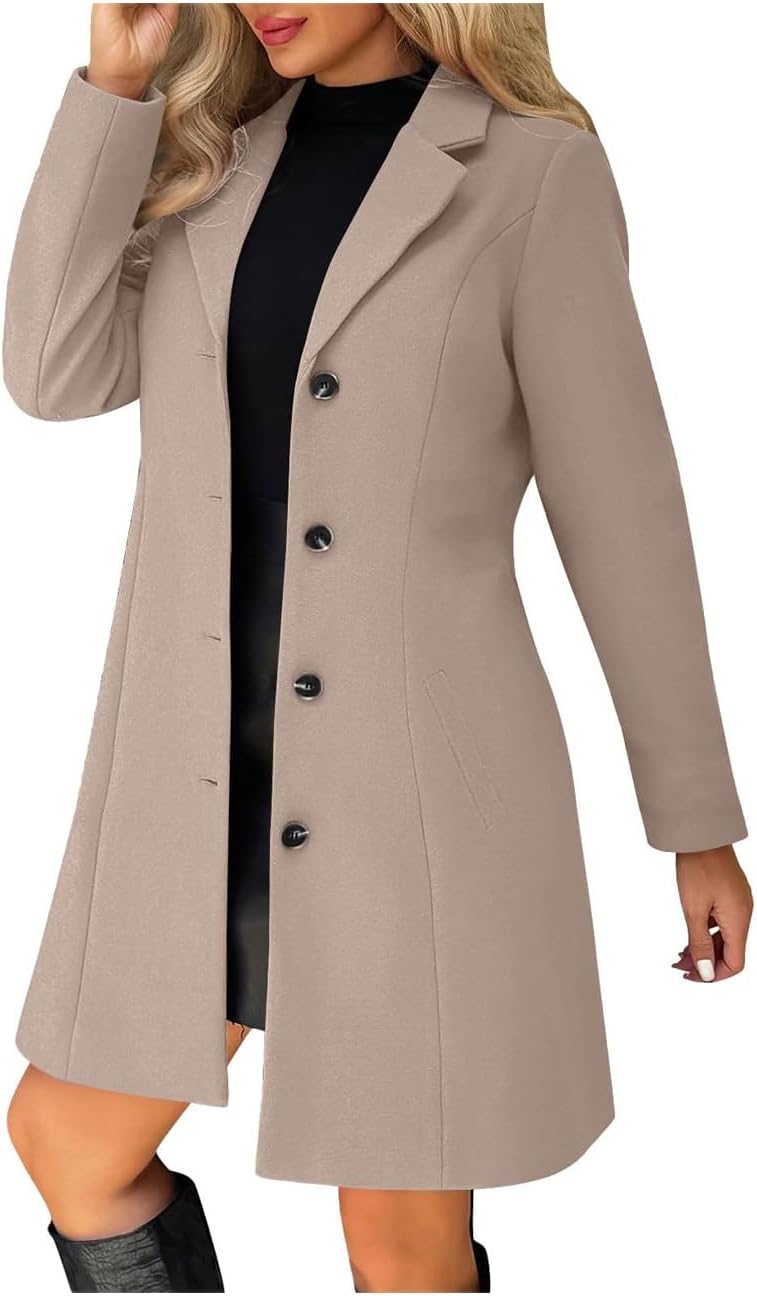 Pea Coats for Women - Wool Blend Thicken Stand Collar Single Trench Coat, Fall Winter Fashion A-Line Jackets for Daily wear