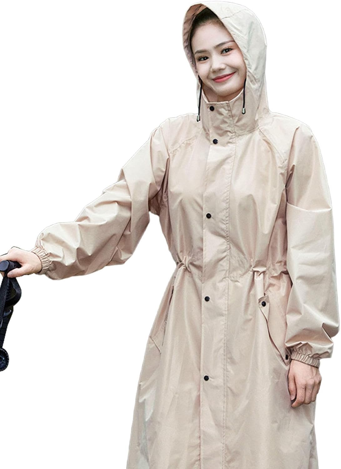 Rain Jackets for Women Men Adults Long Hooded Waterproof Rain Coats Outdoor Windbreaker Raincoat Trench Coat,Khaki-XL