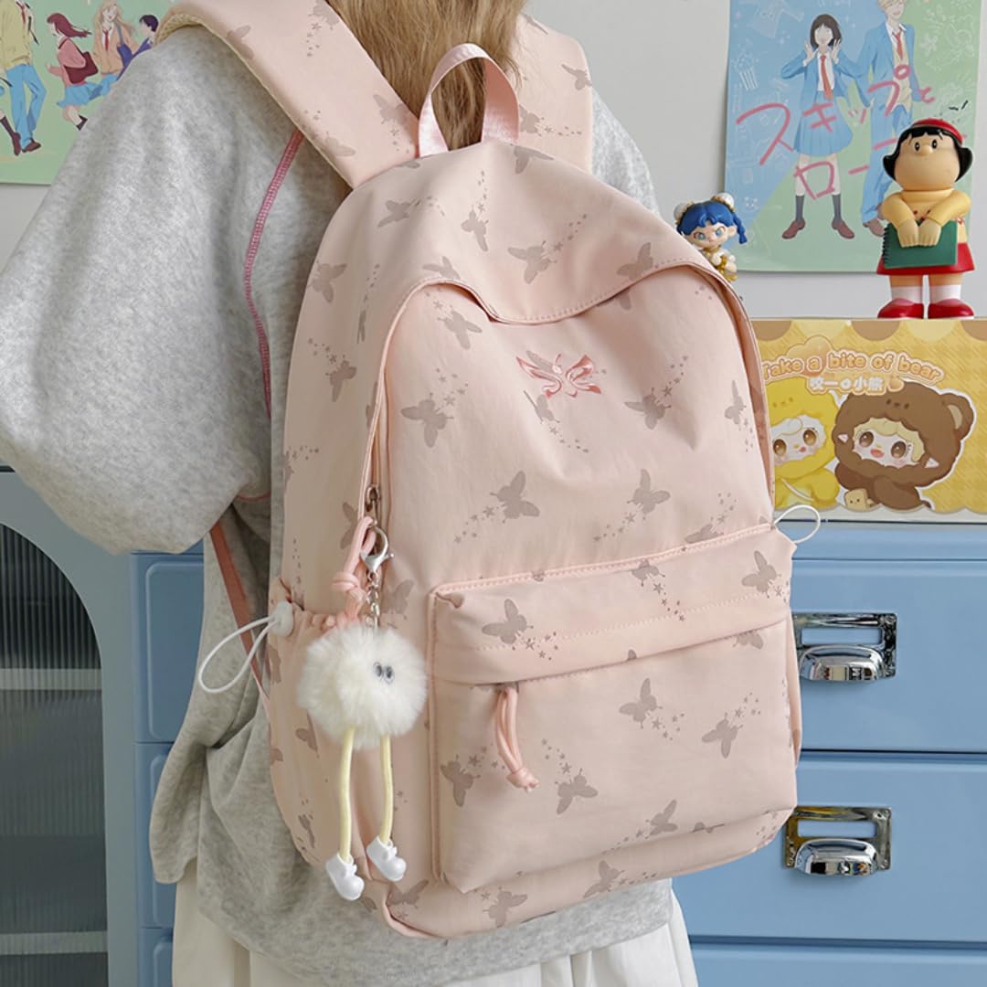 Zaino Farfalla, Leggero Zaino Scolastico, Grande Capienza (GRIGIO) | farfalla accattivante, spallacci imbottiti & tasche multiple. Perfetto per medie, superiori o gite – porta libri/PC