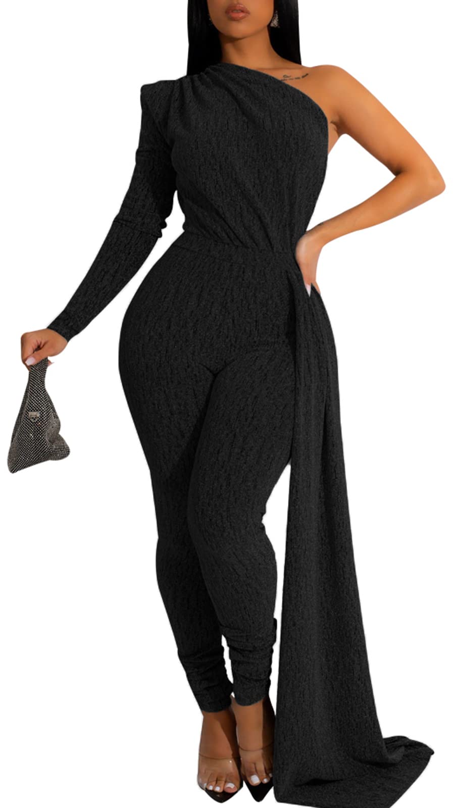 Sexy Sequin Jumpsuits for Women Elegant Sparkly Pants Bodycon Long Sleeve Party Rompers