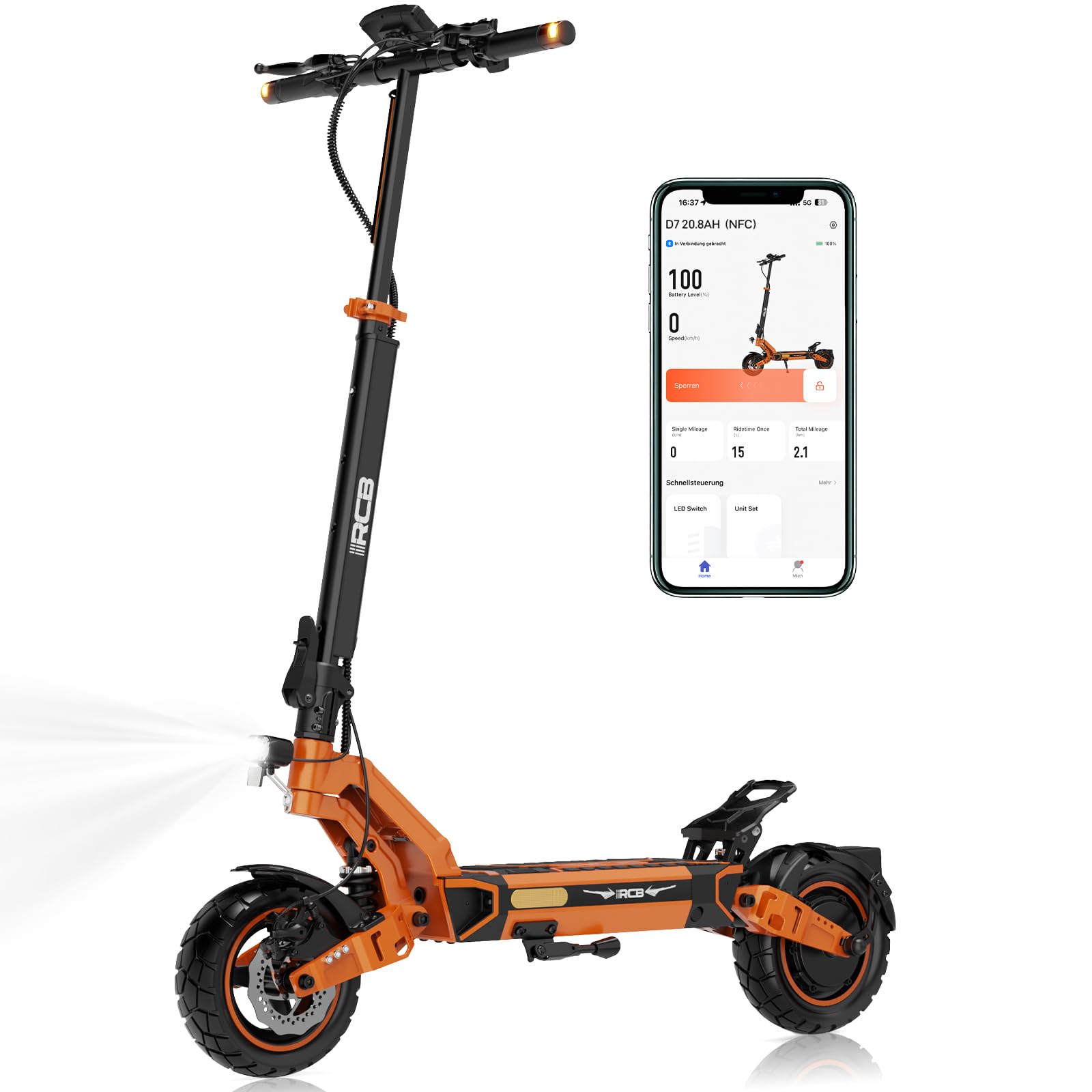 RCB D7/D7 Pro (Ultra) Trottinette Électrique Adulte,NFC/Clignotants/APP, Pente 26%, Moteur 500W Pic 1600W, Autonomie 80-130KM, Batterie 20.8-27Ah, Pneus Gel Auto-Réparants 10 Pouces