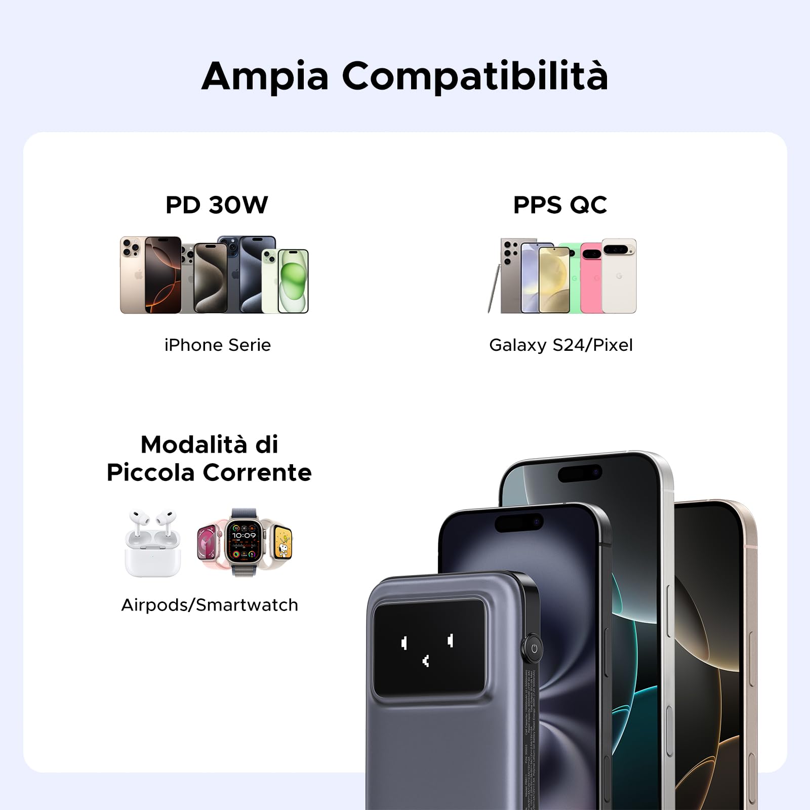 UGREEN Uno Power Bank 10000mAh, Caricatore Portatile PD 30W con Cavo USB C Integrato Compatibile con iPhone 16/15 Plus Pro Max, Galaxy S24 S23, Pixel 9/8/7, ecc