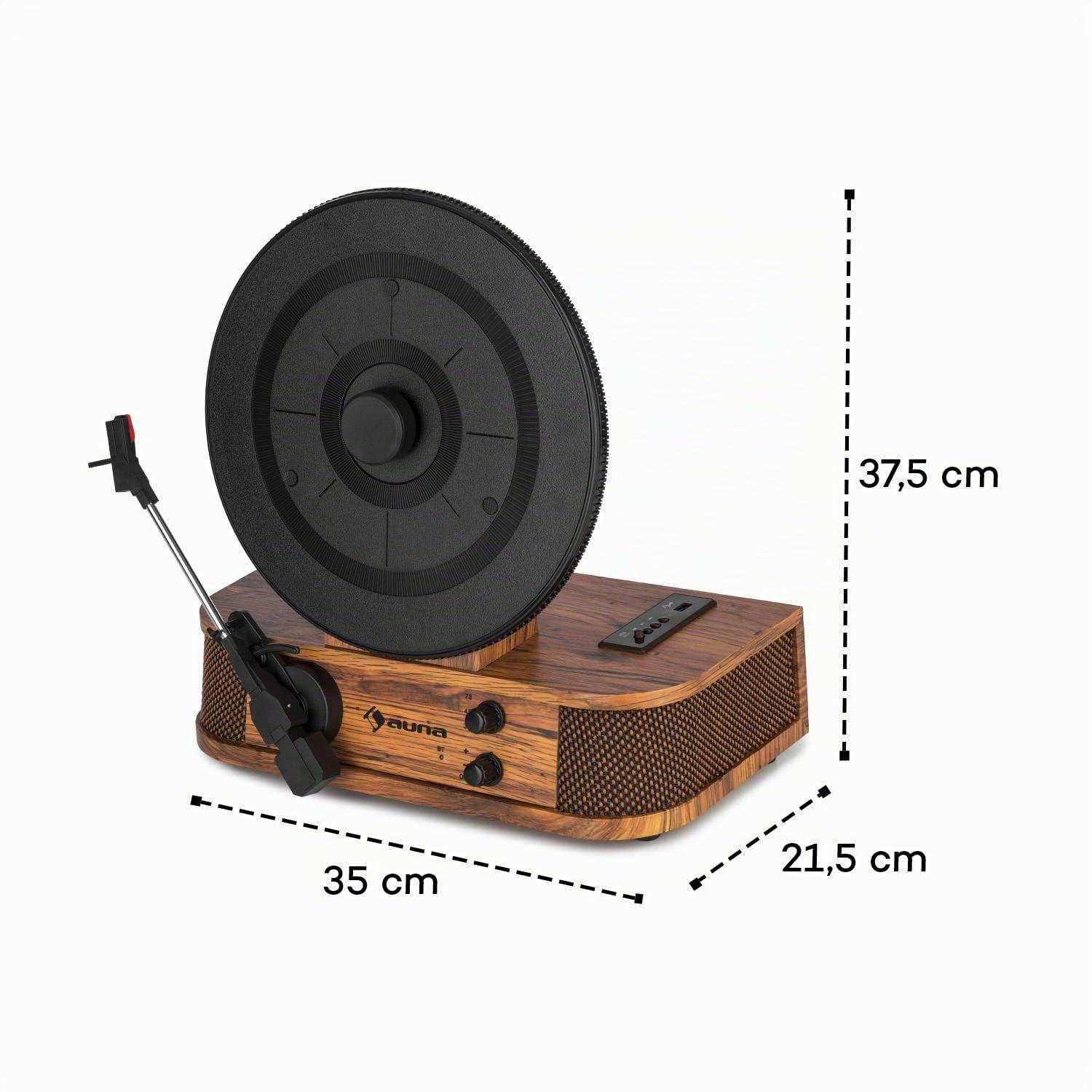 AUNA Verticalo SE - Giradischi Retró, Lettore Vinili, Giradischi Vintage, 33, 45 e 78 giri/min, BT, Altoparlanti Stereo, Porta USB compatibile MP3, Uscita di Linea, Legno, con Bluetooth