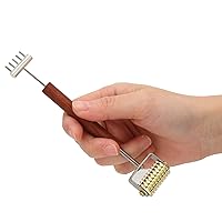 Vista 6 de Rodillo de masaje facial, rodillo de piel de mango de madera de cobre, herramienta de cuidado facial de doble cabeza para promover la circulación