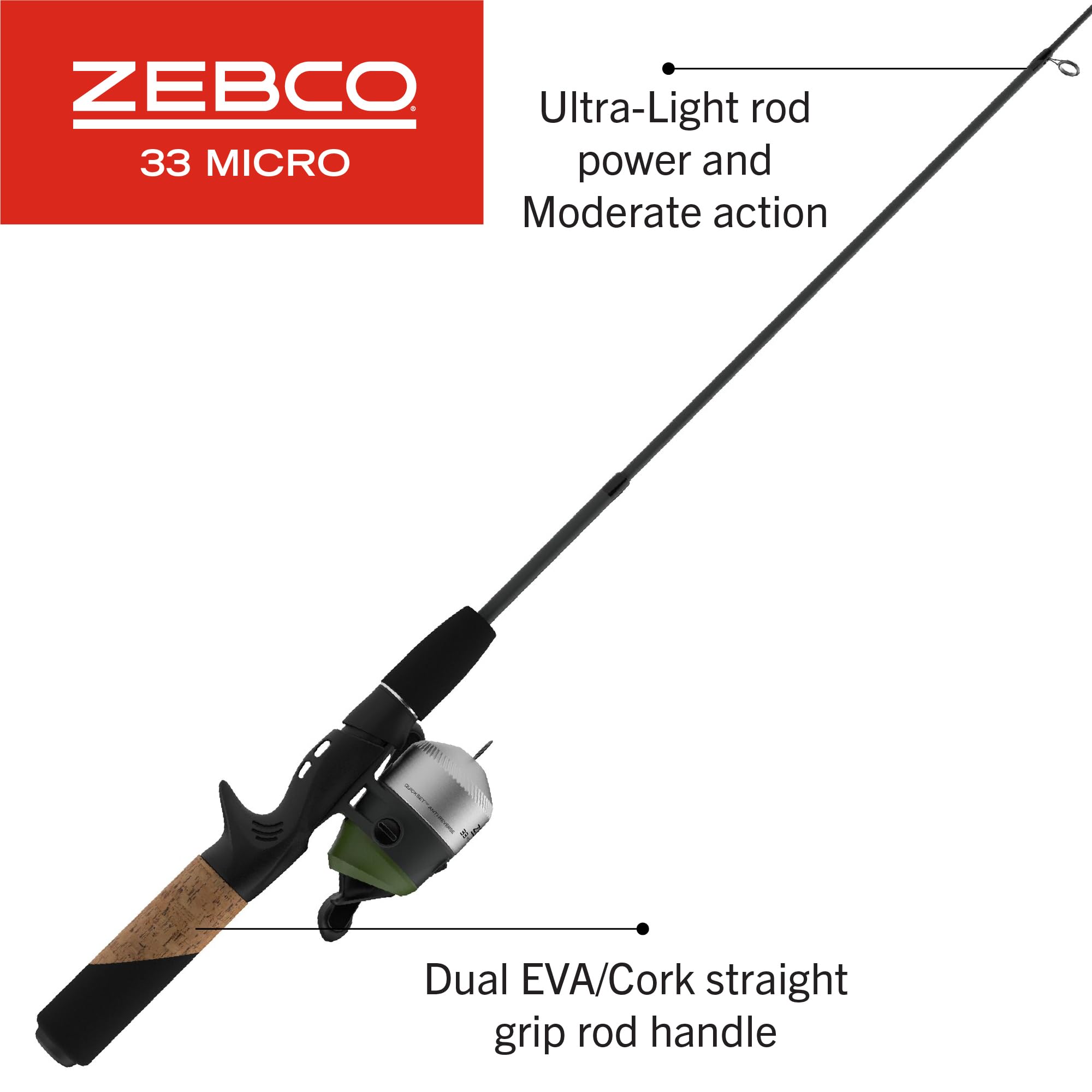 Zebco 33 Micro Adventure Spincast Reel and Fishing Rod Combo, 36-Inch Telescopic Rod, Ultra-Light Power, Moderate Action, Silver/Green : Sports & Outdoors