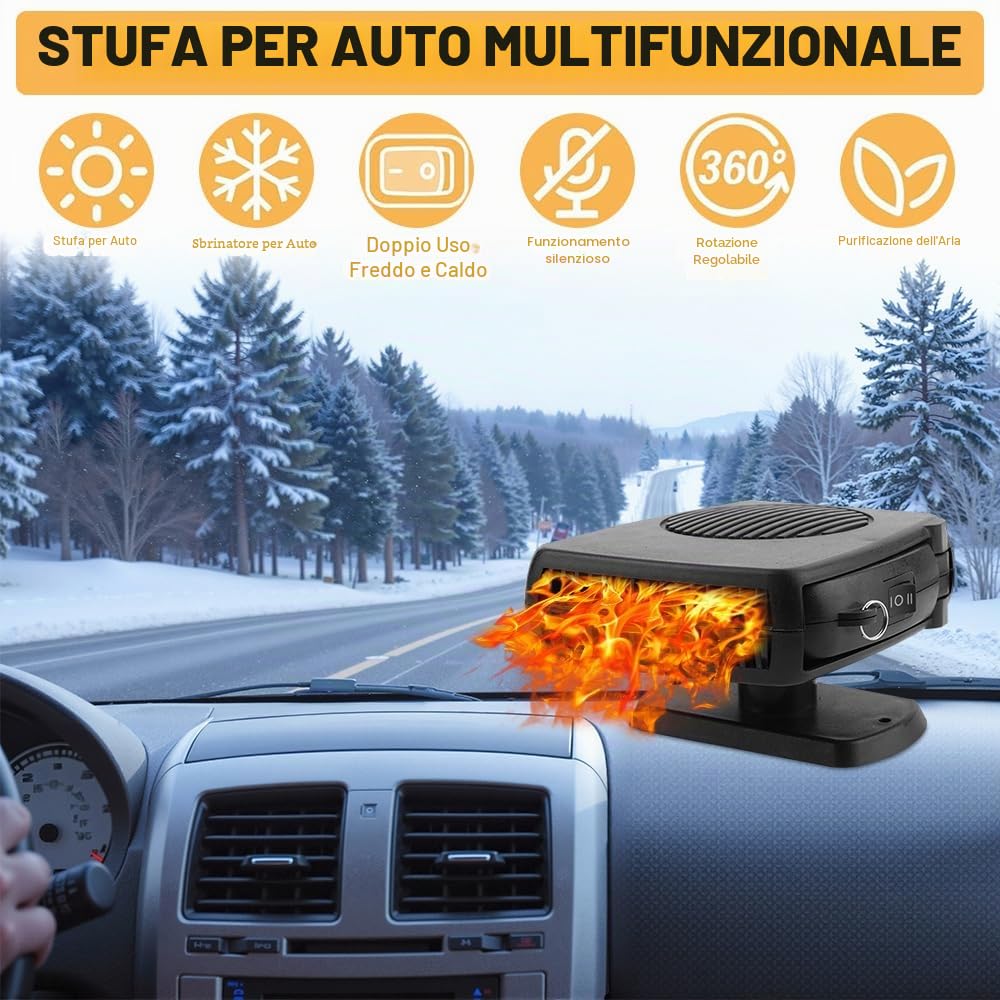 12 V 150W Riscaldamento per Auto, 2 in 1 Riscaldatore per Auto, Stufetta per Auto Regolazione Libera a 360°, Riscaldamento/Raffreddamento con Accendisigari per Auto,Caravan,Camion,Barca(Nero)
