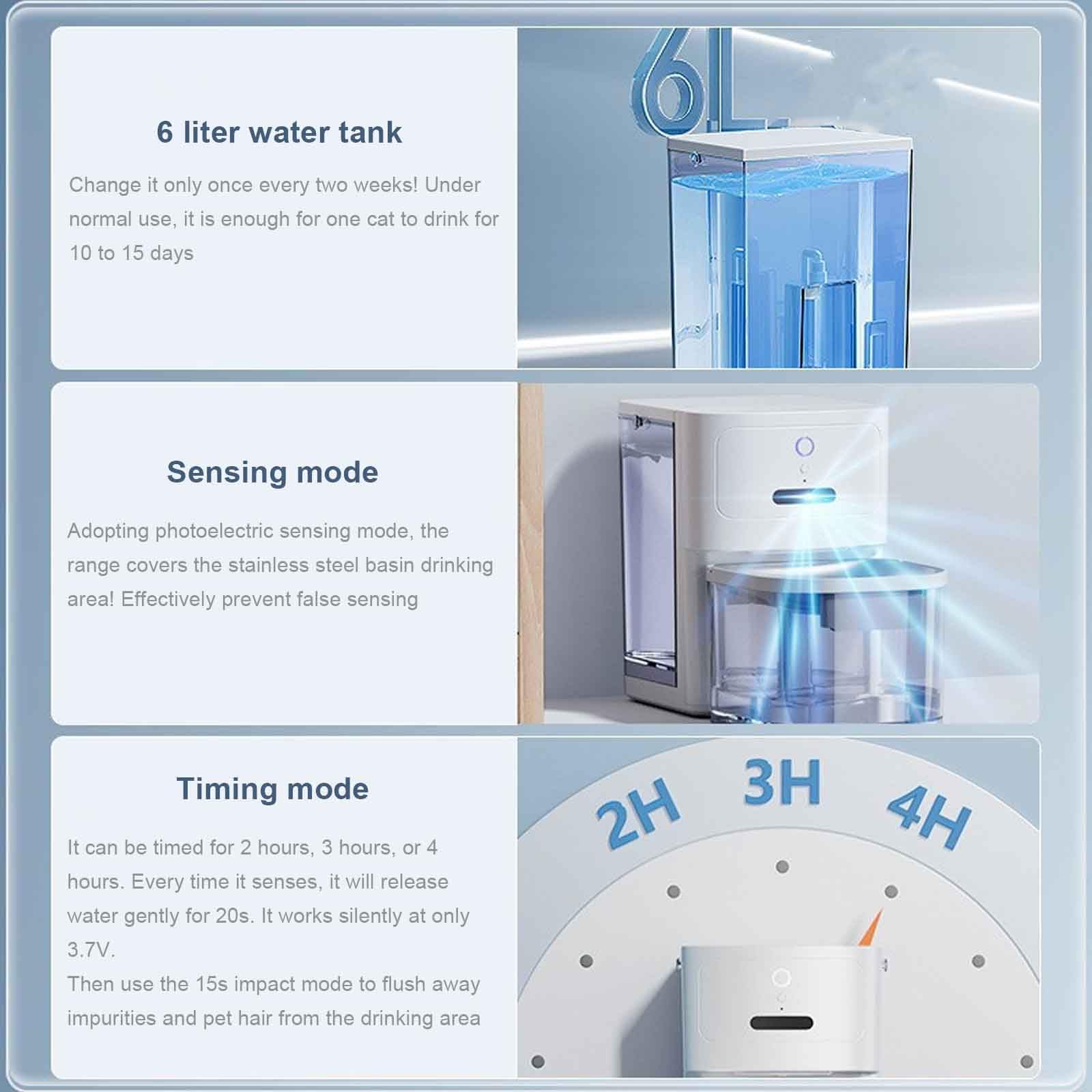 Fuente para Gatos Sin Cable, Dispensador Agua Perros, Bebedero Gatos Automatico, Fuente De Agua para Gatos Silencioso con Bandeja De Acero Inoxidable, 4 Filtros