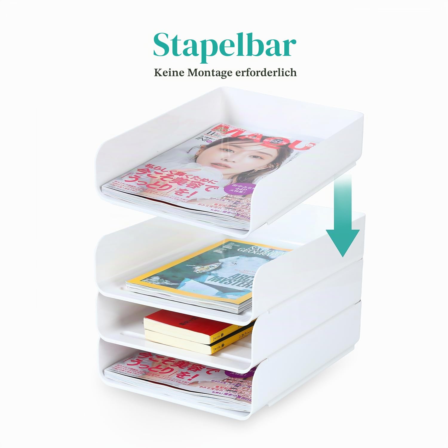 4-stöckige Ablagekorb für A4, Dokumentenablage aus PET Kunststoff, Briefkorb, Briefablage Organizer (Weiß)