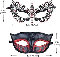 Vista 151 de IETANG - Antifaces venecianos para parejas, baile de máscaras, accesorios de disfraz o fiesta, 1 par Negro
