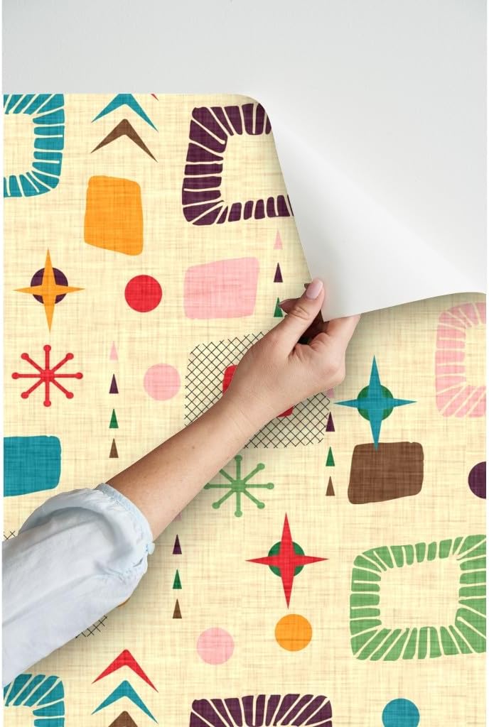 Peel & Stick Wallpaper 3ft x 2ft - 1950 Retro Atomic Age Small Scale Mid Century Midcentury Modern Faux Woven Look Custom Removable Wallpaper by Spoonflower