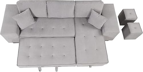 Miniatura 5 de Bellemave Sofá cama extraíble en forma de L, sofá modular reversible, sofá tapizado de 104 pulgadas con diván de almacenamiento y 2 taburetes para