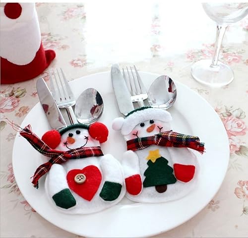 Miniatura 4 de 8 piezas de cubiertos de Navidad lindo muñeco de nieve cubiertos soporte cuchillo tenedor bolsa bolsa decoración para mesa de comedor del hogar,