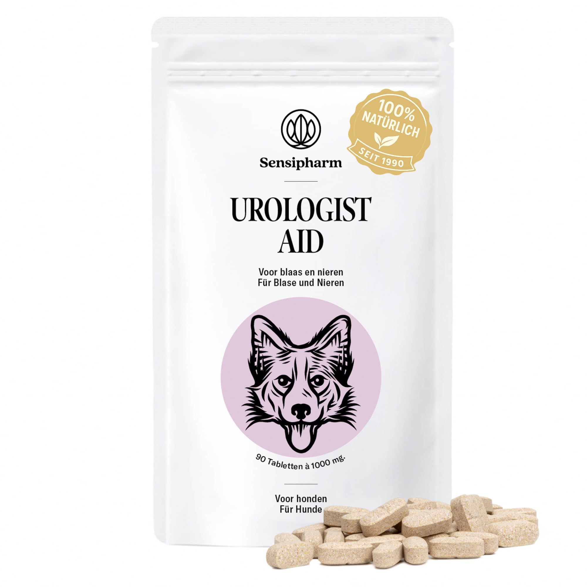 Urologist Aid - Harnwegshilfe für Hunde bei Blasenentzündung, Struvit & Blasengries - pflanzliches Nahrungsergänzungsmittel zur Unterstützung von Blase & Harnwegen - 90 × 1000 mg - Sensipharm