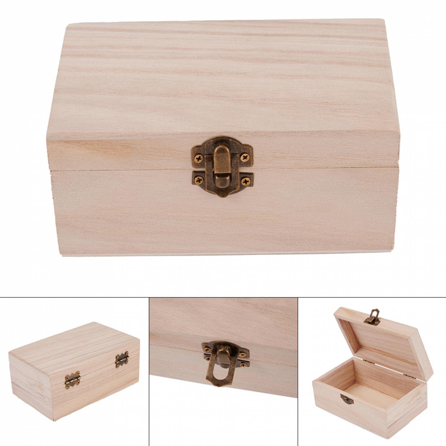 HpLive Kleine houten kist met deksel en slot, houten doos, geschenkdoos, schatkist, ongelakt, doos voor cadeau, bruiloft, sieraden, 8 x 8 x 4,5 cm HpLive Kleine houten kist met deksel en slot, houten doos, geschenkdoos, schatkist, ongelakt, doos voor cadeau, bruiloft, sieraden, 8 x 8 x 4,5 cm
