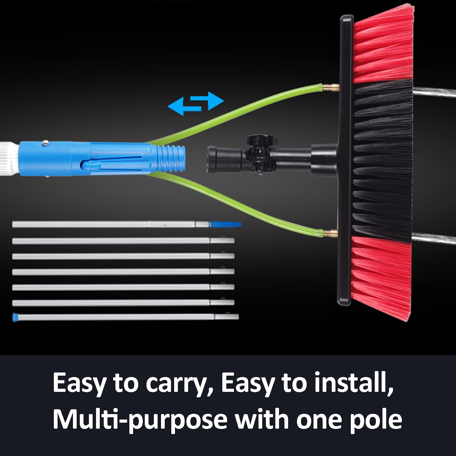 Kit de limpieza de paneles solares: poste telescópico, manguera de alta presión y accesorios para una limpieza eficaz, ideal para propietarios y profesionales.