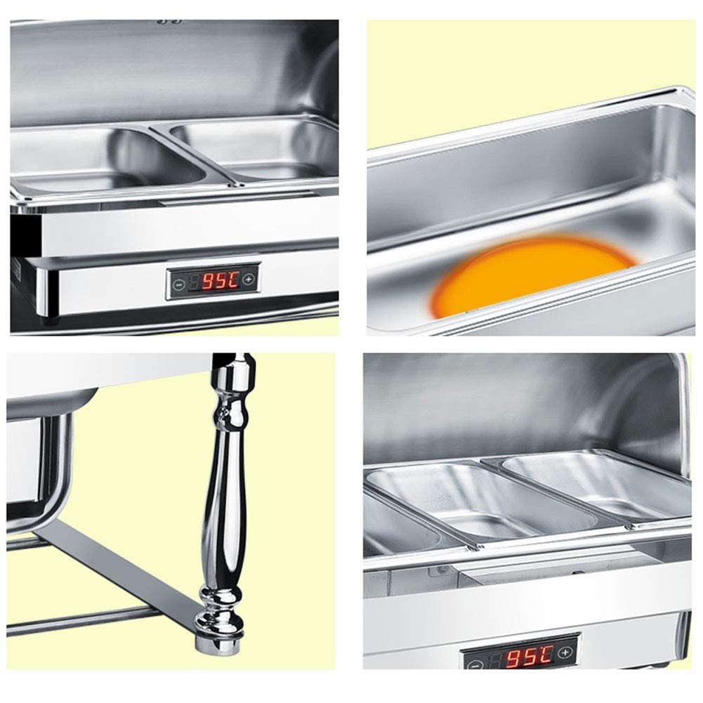 Calentadores de Comida Chafing Dish Calentador para Buffet Set Bandejas de Calentamiento de Acero Inoxidable, Ideal para Celebraciones Familiares Full Size with 1/2 Inserts