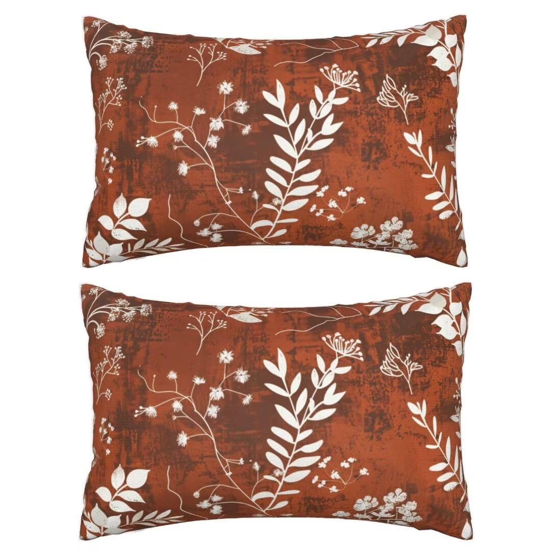 Jonceen Terracotta Cushion Covers 30Cm X 50Cm Sofa Pillows Pack Of 2 Cushion Covers 12X20 Inches,Breathable Sofa Cushions With Invisible Zipper Decorative Pillows For Living Room Home Decor Leaf Cushions J376