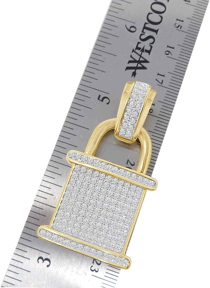 Real Genuine Authentic Italian Sterling Silver VVS1D 3.80 Ctw. Lab Simulated Diamonds 14K Solid Gold Finish Padlock Key Charm Pendant Free Franco Chain Neckless