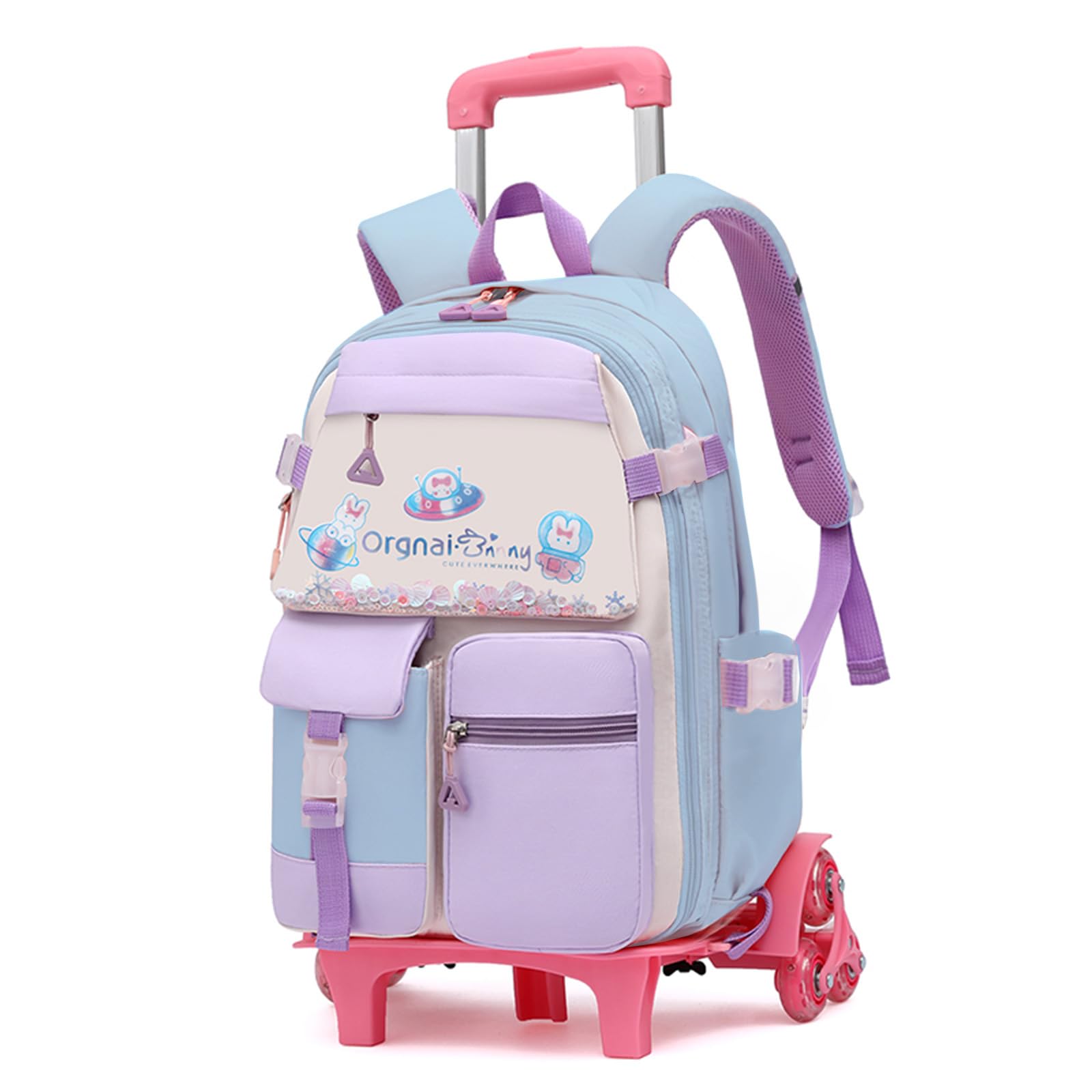 Rollrucksack Mit 6 Rädern Für Schule – Inkl. Brotzeitbox & Federmäppchen, Abnehmbare Räder, Für Mädchen & Jungen