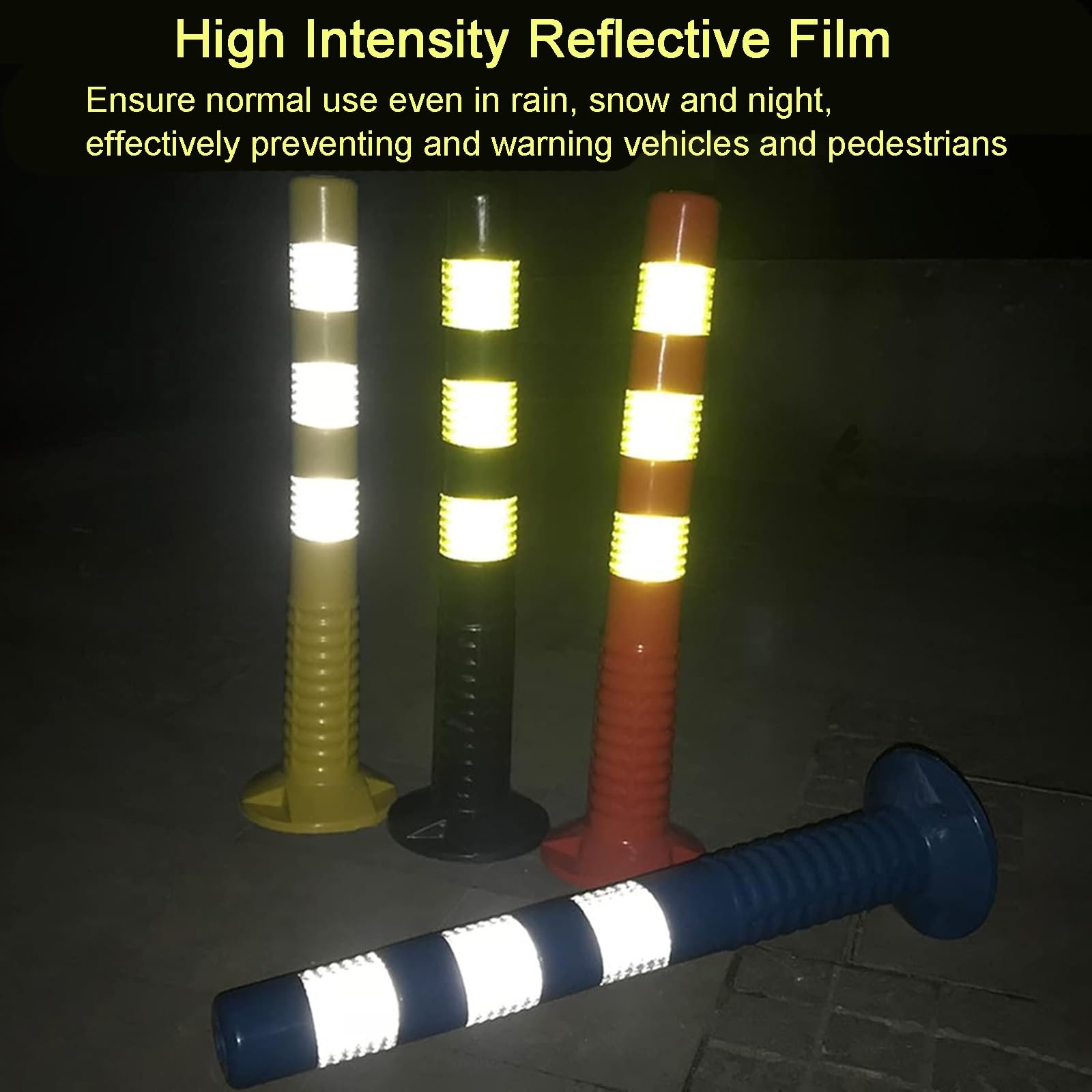 Barriera di Sicurezza， Coni di Sicurezza in plastica PU Flessibile da 29,5", Colonna Avvertimento Riflettente for parcheggio con Kit Viti, Confezione 4(Yellow)