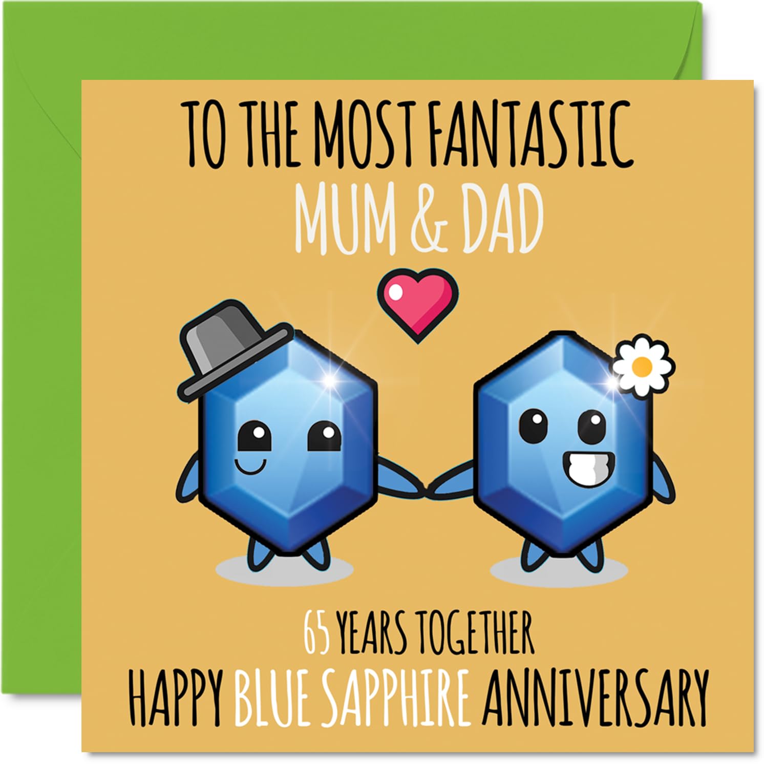 Stuff4 Cute Blue Sapphire Anniversary Card for Mum & Dad - 65 Years Together - Happy 65th Wedding Anniversary Cards for Dad Mum, 5.7 x 5.7 Inch