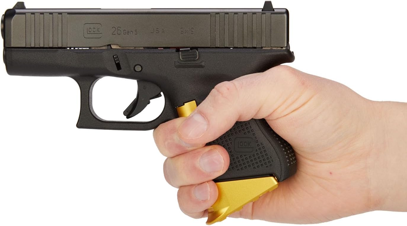 NDZ Performance Magazine Base Plate Finger Extension for Glock 26 27 33 39 Gen 1/2/3/4/5 in 9mm .40, 357, 45, Textured Anodized Aluminum with Aspis Cut Design - Choose Color