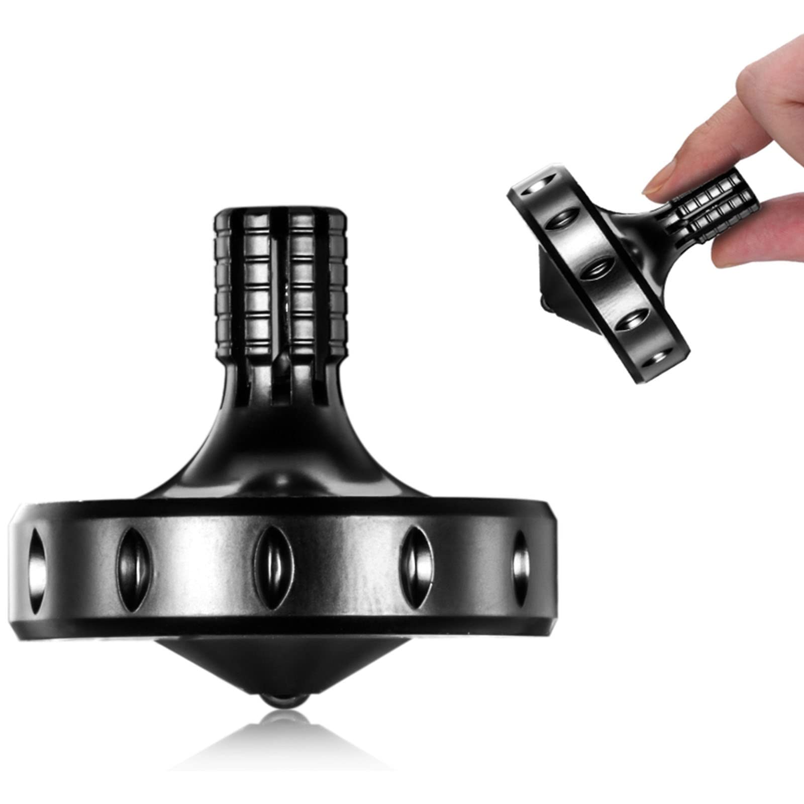 Precision Metal Spinning Top, Perfectly Balanced, Spin Smooth, Extra Long Spin Time, More than 12 Minutes, Portable EDC Stress Relieving toys Toy (L, Black)
