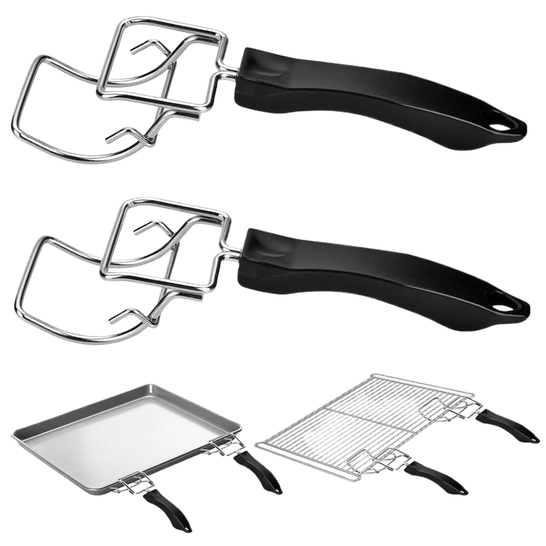 Oven Air Fryer Basket and Tray Extractor 2PCS Metal Toaster Oven Handle with Anti-Scalding Handle, Oven Rack Puller for Removing Hot Trays and Grills