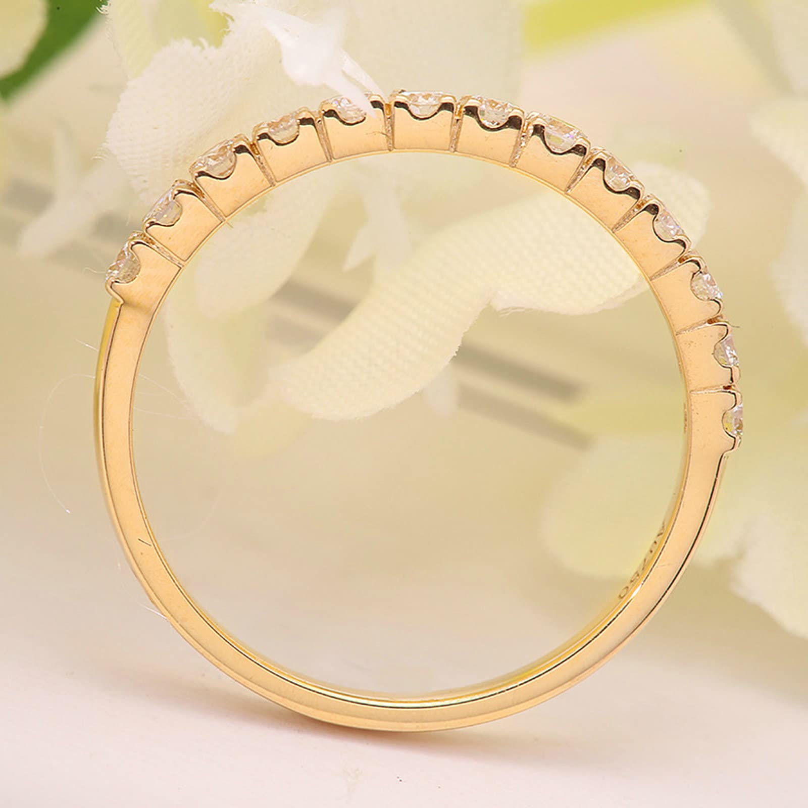 Anillos de oro amarillo para mujer, alianzas de boda de oro amarillo de 18 quilates, diamante redondo de moissanita redondo de 0,4 quilates, tamaño del anillo personalizado