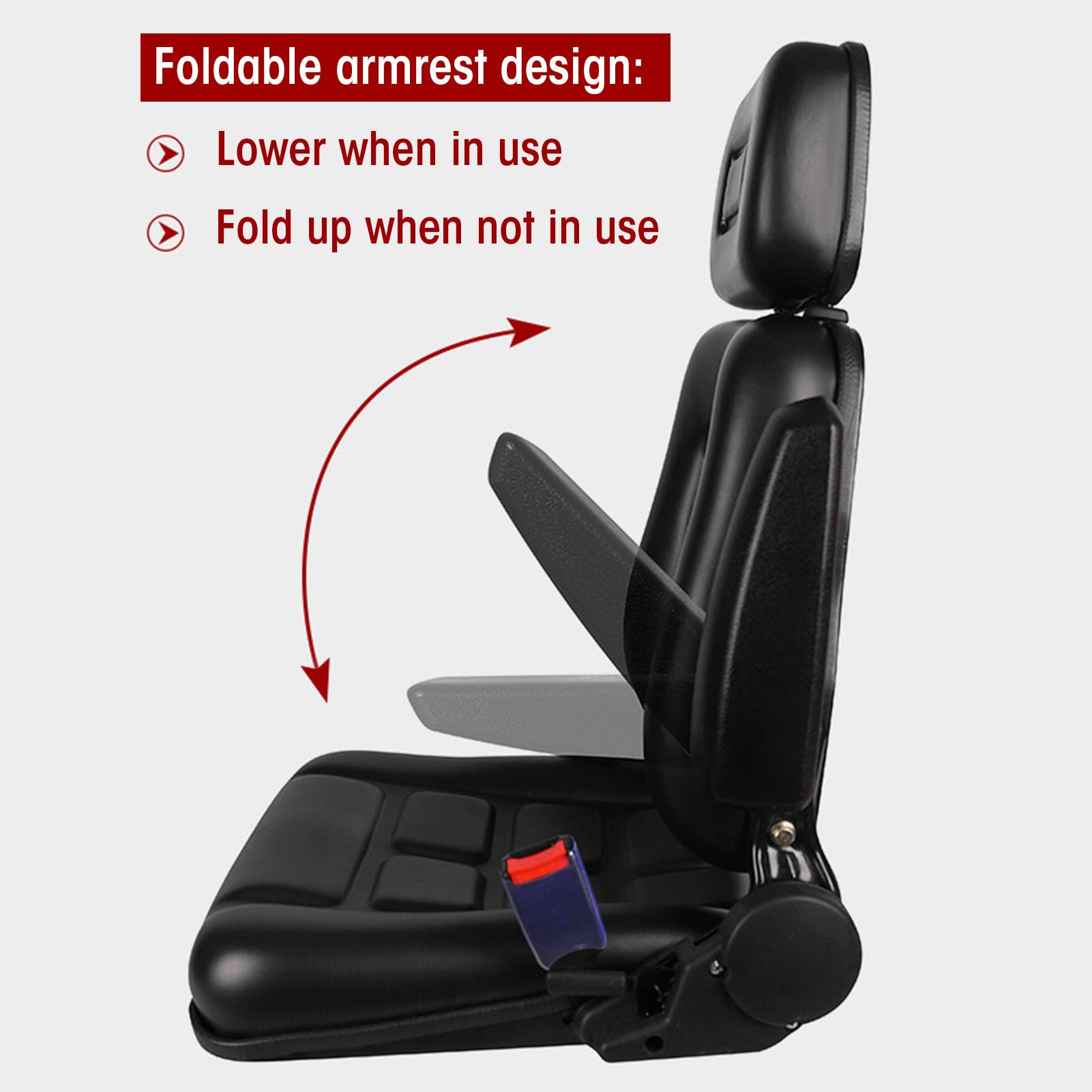 Fabater Bequeme Gabelstapler -Passform für Sitz mit Folienschiene für Mäherbagger, PVC -Ledermaterial, Schwarze Farbe (Mit Armlehne)