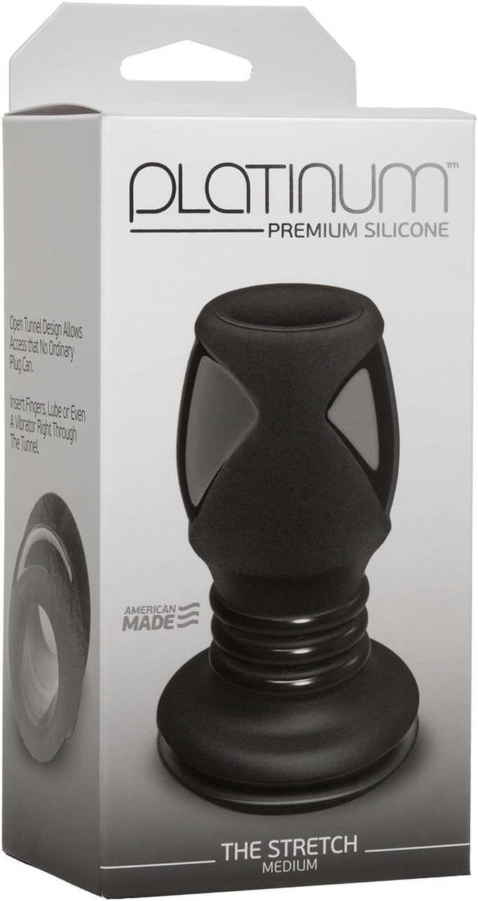 Doc Johnson Platinum Premium Silicone - The Stretch - Hollow Butt Plug - Medium - Black