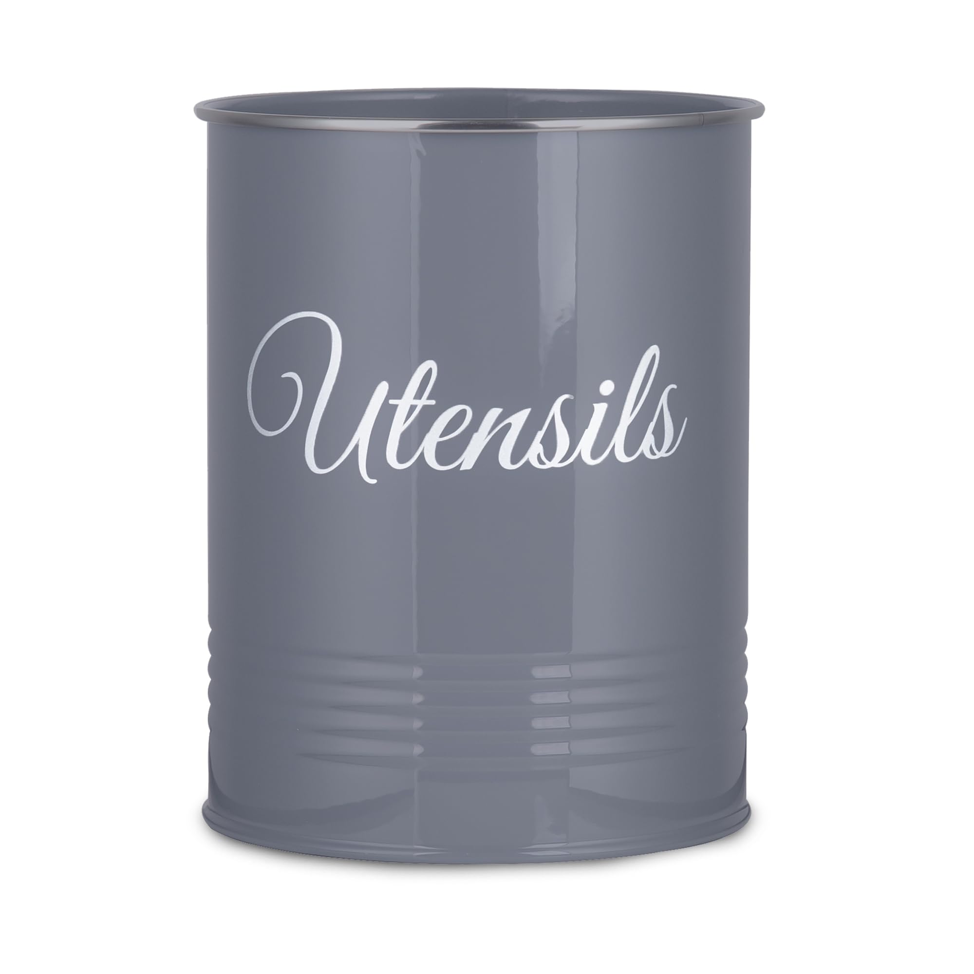 Innoteck Utensil Holder Metal Powder Coated Cutlery Organiser Pot for Kitchen Countertop Farmhouse Style Rust Proof With Non Slip Base for Spoons, Spatulas, Knives, Forks & Cooking Utensils, Grey