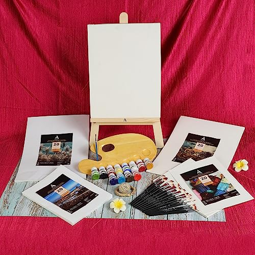 Image of Professional Painting Kit 110pcs, Combo (2 Feet Easel + Mix Paintbrush Set of 15 + Wooden Palette + 12x16 Canvas + 12x25 Paint Set + 80 A3 & A4 Mixed Media Papers & Watercolor Papers)