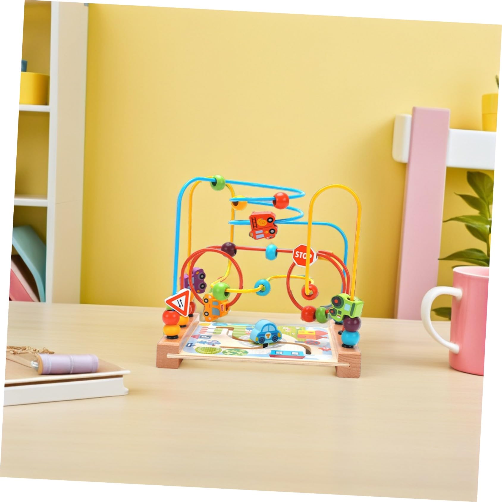 VICASKY Gioco Educativo Montessori per Ragazzo Ragazza Labirinto di Perline Rotonde in Legno e Ferro, Sviluppa la Cognizione delle Figure la Destrezza delle Dita, per L'apprendimento