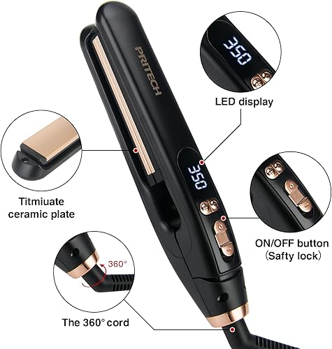 Miniatura 2 de PRITECH Mini plancha de pelo portátil, alisadora con 13 temperaturas ajustables (210F-450F), placa de 1 pulgada para todos los peinados, plancha