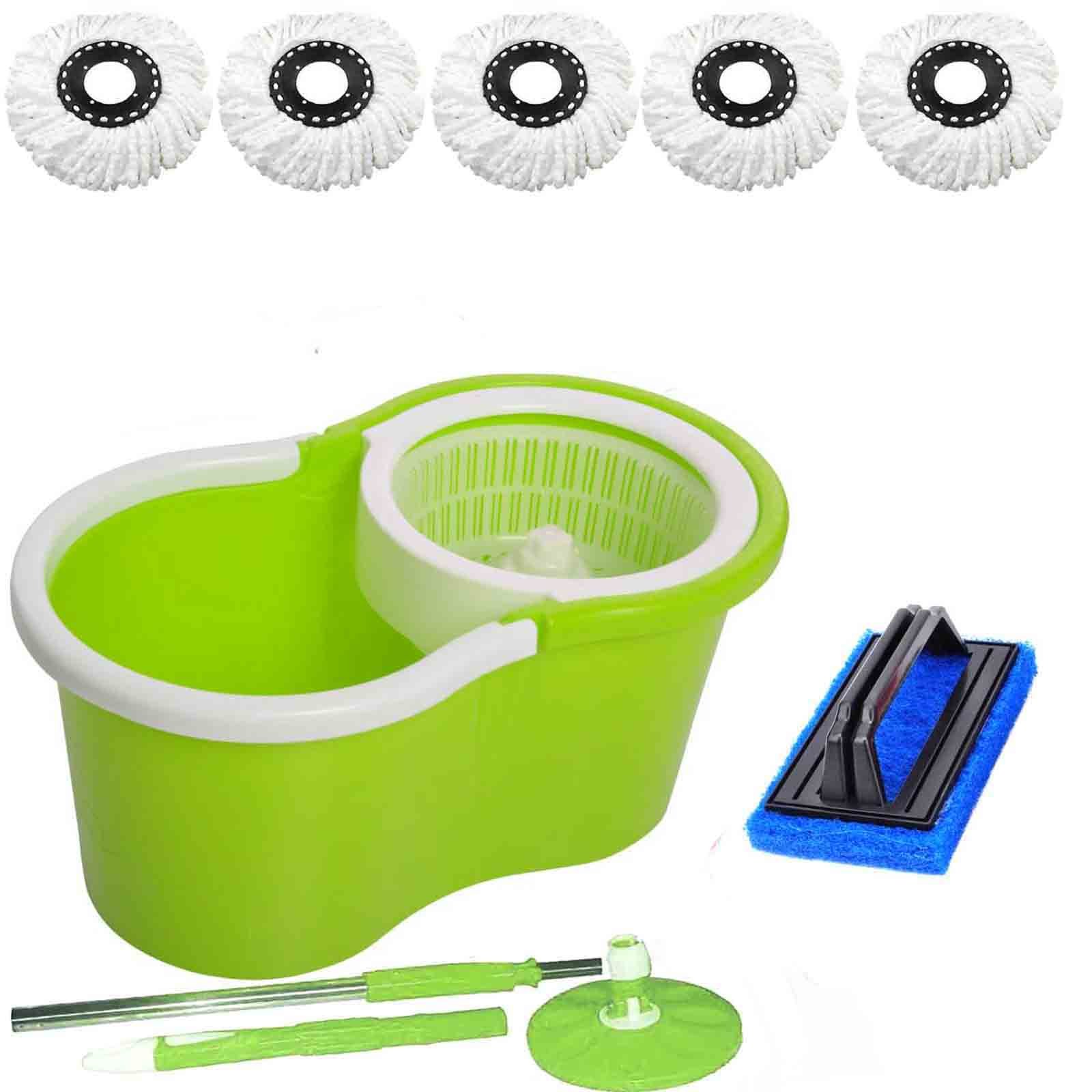 Crezon Easy Magic Common Spin Mop with 5 microfibers with Tile scrub ((RANDOM COLOR SEND GREEN, PINK, BLUE, RED))