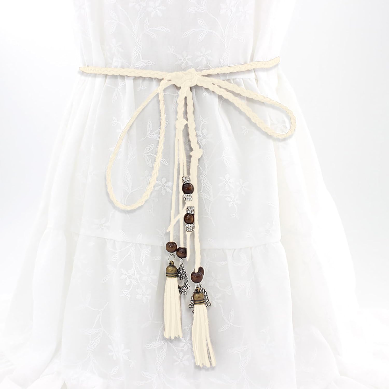 NIDMIDO Women's PU Leather Waist Belts Woven Tassels Chain Belt Skinny Rope Belt Chain for Skirt Dress Boho Style - Image 2