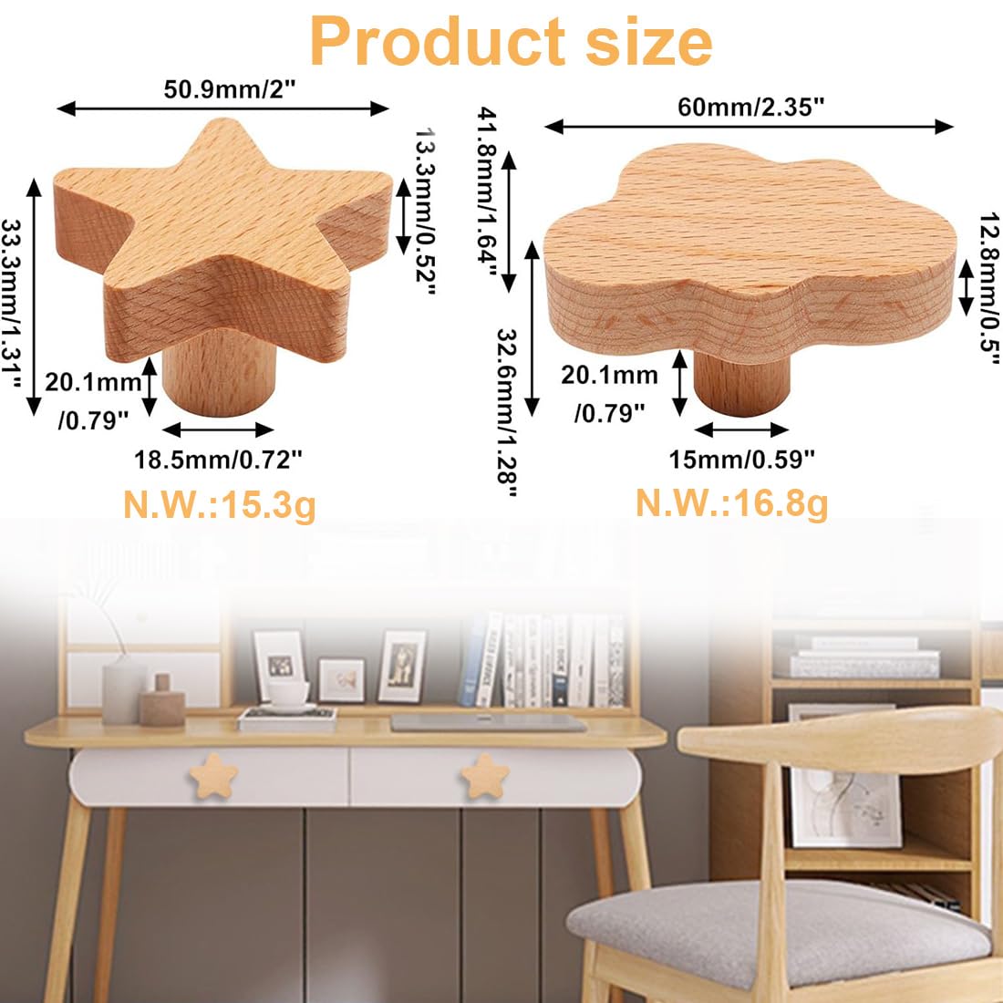 4 Pomelli per Porte Bambini, Cassetti Guardaroba Camerette. Con Nuvole e Stelle. Set da 4.