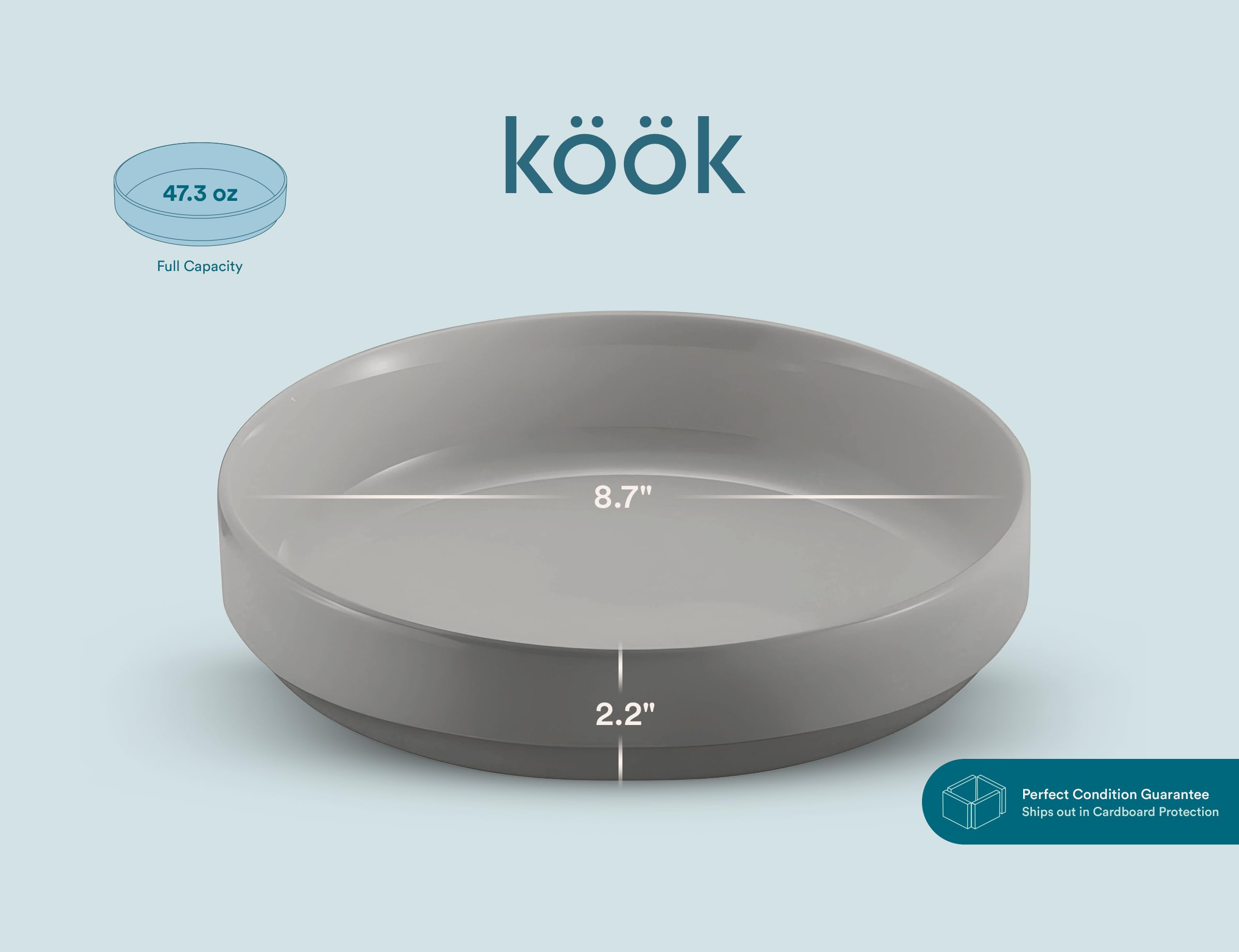 KooK Cuencos grandes de cerámica para pasta, aptos para microondas y lavavajillas, ideales para sopas y ensaladas, cuencos poco profundos, porcelana brillante, 48 onzas, juego de 4, gris polvo