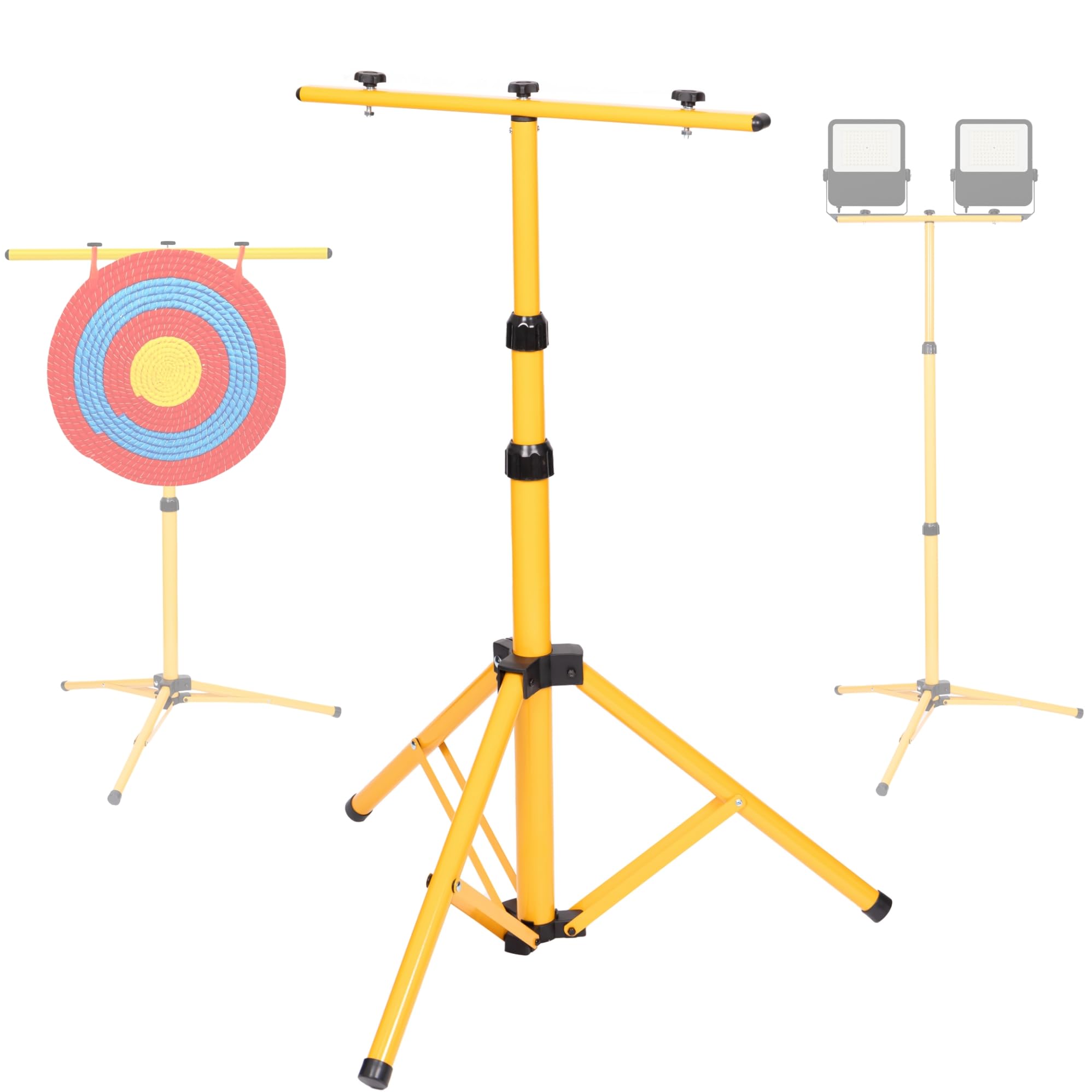 ZSHIGANMA Archery Target Stand, Adjustable Foldable Metal Bow and Arrow Target Tripod Stand Hanging Traditional Straw & Foam Archery Targets & Work Light for Shooting Range Backyard