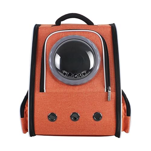 Aoccqkfペット用バックパック、犬用携帯バッグ、第3世代の追加層付きダブルチェストベルト、自撮りジッパー、小型犬用携帯、宇宙船型、通気性、大容量、折りたたみ式、入院・散歩・旅行に最適 (オレンジ)