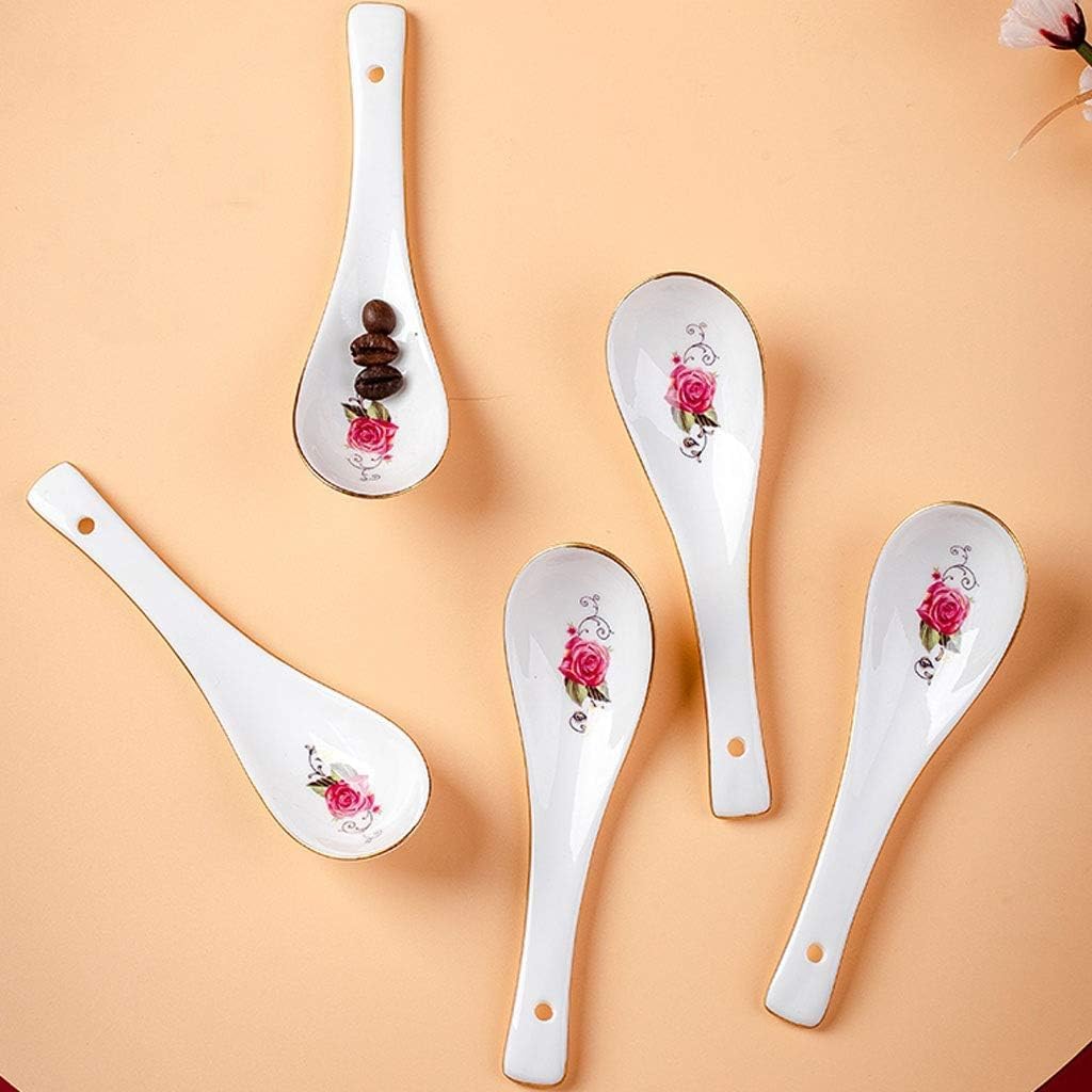Chińskie łyżki do zupy, łyżki do zupy zestaw łyżek ceramicznych wysokiej klasy łyżka do zupy do użytku domowego 10 sztuk łyżka do zupy z porcelany kostnej 5,3 cala długie łyżki stołowe