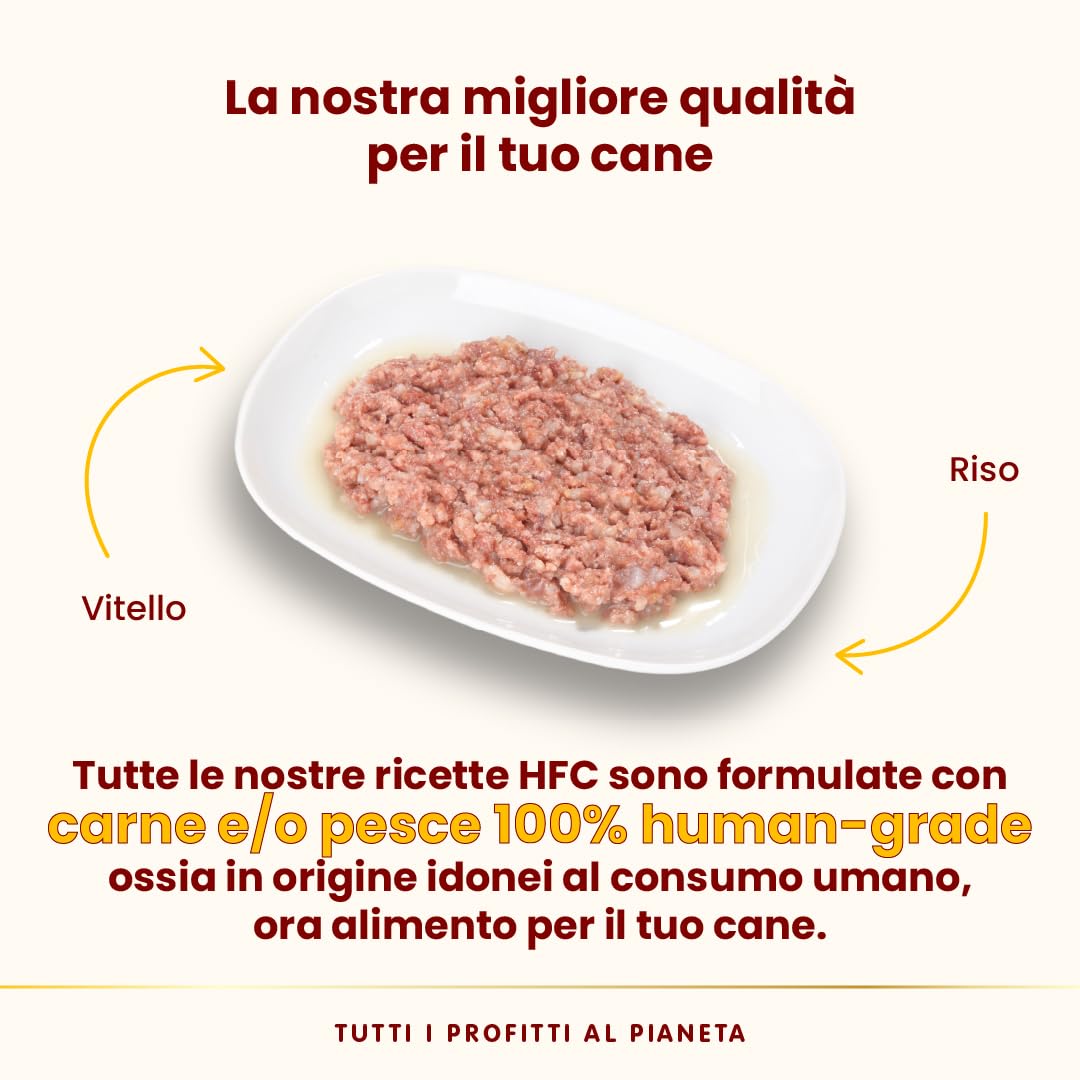 Almo Nature HFC Natural - Alimento Umido per Cani - Vitello - Qualità Human Grade, Senza Glutine, Monoproteico - 95g, Confezione da 24