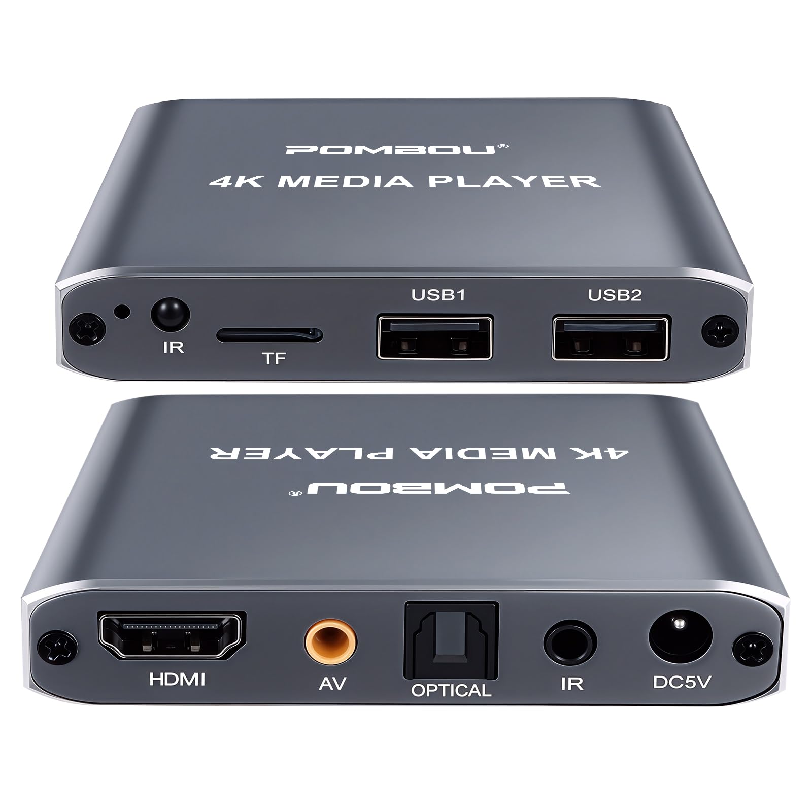 Lecteur multimédia numérique 4K, lecteur vidéo TV MP4 pour clé USB/carte TF, mini lecteur multimédia HD avec HDMI/AV/optique, H.265/HEVC, lecture automatique en boucle (gris)