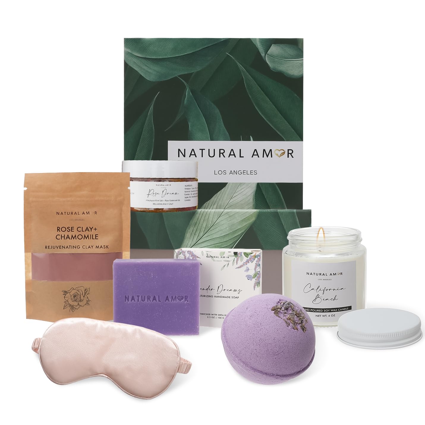 - Natural Amor Spa Gift Set for Women – 6-Piece Self Care Gift Box with Handmade Soap, Bath Bomb, Candle & Skincare, Ready-to-Gift Relaxation Set