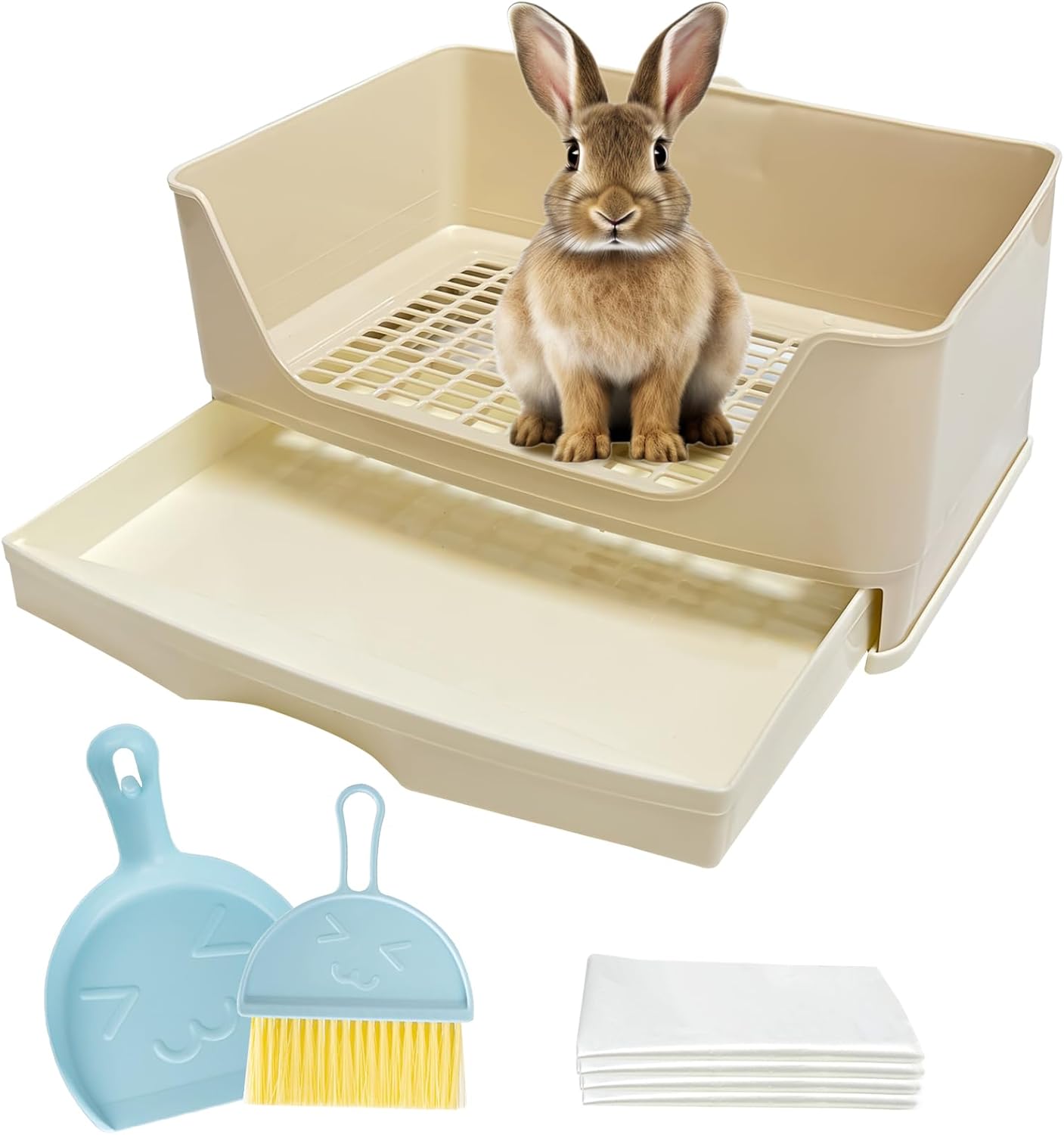 Large Rabbit Litter Box with Drawer Bunny Training Corner Litter Pan Ferret Bigger Pet Pan Bunnies Digging Box for Adult Hamster Guinea Pig Hedgehog Galesaur and Other Animals